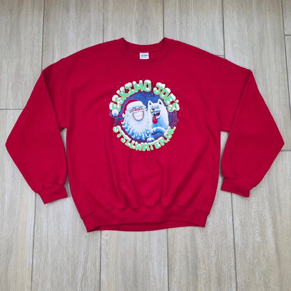 Eskimo Joes Stillwater Oklahoma Christmas Sweatshirt Mens L Santa Graphic Red